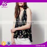 2016 Guangzhou Shandao Brand OEM/ODM Summer Sexy Deep V Neck Printed Loose Sleeveless Chiffon Girls Top Design thumbnail-1