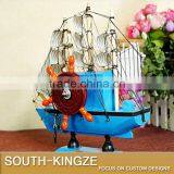 Navy Marine Blue/Yellow Color Wood Sailing Boat Display Model thumbnail-4