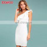 Ladies One Shoulder Ruffle Sheath Bandage Dress Fashion Bodycon Midi Dress thumbnail-2