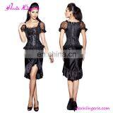 Women Black 10 Plastic Bone U Neck Lace Shaping Waist Latex Sexy Corset