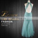 2016 Wholesale New Model Women Sexy Ball Gown Halter Neck Patterns Backless Emerald Green Evening Dress thumbnail-2