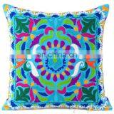 16" BLUE EMBROIDERED DECORATIVE SOFA CUSHION PILLOW COVER Boho Decor Indian Suzani throw cover Hippie Bohemian art wholesale