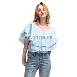 Patchwork Ruffles Short Sleeve Sexy 2020 Summer For Women Shirt Clothing Casual thumbnail-1
