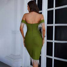 One-line Neck Wrap Breast Skirt Halter Tight Skirt Club Fringed Slit Dress thumbnail-3