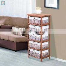 5 Drawer Storage Unit Wooden Frame With Wicker Woven Baskets Household Cabinet Chest thumbnail-5
