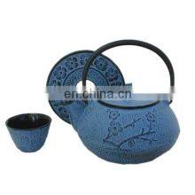 Leaf Design Teapot Coated With Enameled Interior for 32 Ounce Blue Color Enamel Chinese Cast Iron Teapot thumbnail-3
