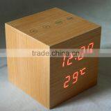 WL0923S Nature Wood Square Shape Touch Switch Digital Alarm Clock thumbnail-3