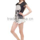 China Supplier Hot Sale Custom 3D Printing Skull Black Branded Woman T-shirt thumbnail-6