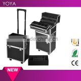 Aluminum Beauty Train Cosmetic Makeup Lockable Case with Wheels and trolley