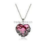Sterling Silver Oxidized Gemstone Colored Glass Filigree Heart Pendant Necklace, 18"