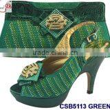 CSB5113 Green - Light Blue -peach -pink 2016 New Fashion Popular Series African Shoes Matching Bag With Rihinstone for Lady thumbnail-1