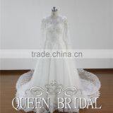 Long Sleeve Appliqued Lace Crystal Beaded Arabic Wedding Dress For Muslim Woman Quality Choice thumbnail-2