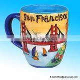 San Francisco Coffee Mug Hand Painted Yellow Puff Round City Coffee Mugs thumbnail-1