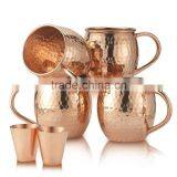 100% Pure Copper Moscow Mules Barrel Hammered Mug 16 oz With Shot Glass 2 oz thumbnail-1