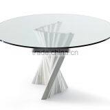 Special Design Hot Sale Plisse Travertine Base Round Tempered Glass Top Dining Table On Sale thumbnail-3