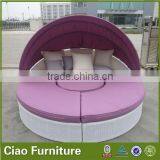 Beach Sun Bed Outdoor Rattan Round Daybed Black Wicker With Canopy thumbnail-1