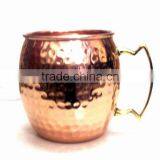 AMAZON HOT SELLINTG BPA FREE & FDA APPROVED 16 OZ 100% COPPER HAMMERED BARREL MUG WITH ZIGZAG BRASS HANDLE thumbnail-3