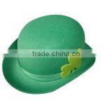 China Suppliers St. Patrick's Day Green Wool Fabric Bowler Top Hat Wholesale With Ribbon Shamrock for Popular Party on Sale thumbnail-2