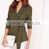 Latest Lady Khaki Tie Front Casual Soft Blazer Elegant Design thumbnail-1
