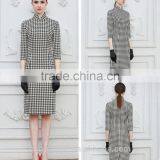 Fashion Design Ladies Houndstooth Dress Slim Fit Stand Collar Bodycon Dress thumbnail-4