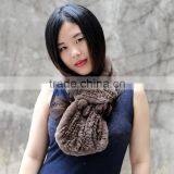 CX-S-21B 2017 Lady Pink Color Rex Rabbit Fur Knitted Women Fashion Fur Scarf thumbnail-3
