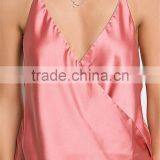 MGOO Foshan Factory Made Pink Satin Cami Sleeveless Strap Girls V Neck Summer Tops Women Blouses thumbnail-4