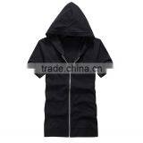 Hot Sale Custom Cotton/spandex Men's Short Sleeve Black Hoodie thumbnail-3