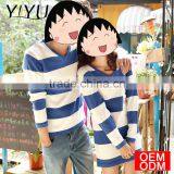 New Arrival Winter V-neck Blue White Stripe Knitted Couple Sweater thumbnail-2