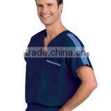 Men's V-Neck Medical Scrub Top With Contrast Stripe on Shoulder and Pocket thumbnail-3