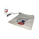 White Velvet Gift Drawstring Bag With Embroidered Logo , Pothook