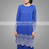 Blue Modern Baju Kurung With Lace thumbnail-3