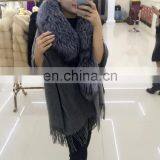 100% Real Fashion Pashmina Shawl Cape With Fox Fur Collar Cashmere Shawl thumbnail-5