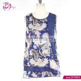 Flower Print Sleeveless Crew Neck Women Fashion Clothing Apparel