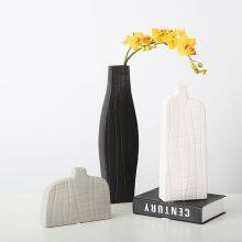 Flat Black And White Stripes Simple Art Style Ceramic Vase, Creative Design Home Decoration thumbnail-3
