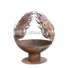 Autaumn Leaves 29 Inch Metal Earth Corten Ball Fire Pit For Garden
