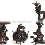 Traditional and Japanese Dragon and bamboo design Vase , incense burner , and candlestick set made in Japan for interior decor