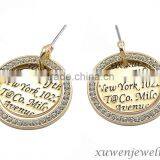 Crystal Engraved Stainless Steel Gold Plated Earrings