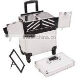 Silver Texture Professional Aluminum Rolling Cosmetic Case Makeup 3-Tier Trolley thumbnail-2