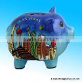 Ceramic Las Vegas Blue Hand Painted Piggy Bank/coin Bank/money Box thumbnail-1
