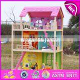 2017 New Design Pink Girls Pretend Play Wooden Doll House Toys W06A170 thumbnail-3