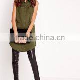 High Quality Elegant Women Khaki Sleeveless Soft Material Shirts thumbnail-3
