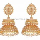 BIG Crystal Gold Tone DOUBLE JHUMKA DANGLER EARRINGS thumbnail-1