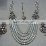 Gold Plated Pearl Beads Long Pendant Necklace EARRING Set thumbnail-1