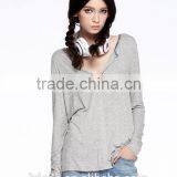 Slim Fit Women Gray Long Sleeve Large V-neck t Shirt thumbnail-1