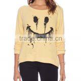 Custom Comfortable Women Smiling Face Printed Loose Fit Sweatshirt With Long Sleeve thumbnail-2
