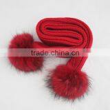 Myfur Children Knitted Ribbed Scarf With 2 Big Size Matched Color Raccoon Fur Pom Pom thumbnail-4