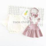 B22220A Infant Baby Autumn Clothing Sets Sweet Baby Long Sleeve Blouse and Sling Dress Sets thumbnail-5