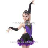 Kid Girl Sexy Open Back Feather Fringed Latin Dance Dresses Child Elegant Salsa Rumba Ballroom Dress thumbnail-2