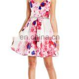 2017 BAIYIMO Floral Printed Fit-and-Flare Sleeveless and V-back With Zipper Summer Casual Dress Made in China thumbnail-2