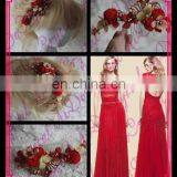 Aidocrystal Marsala Burgundy Hair Accessory Red Floral Hair Comb Hair Flower With Leaves Wedding Fascinators for Women thumbnail-1